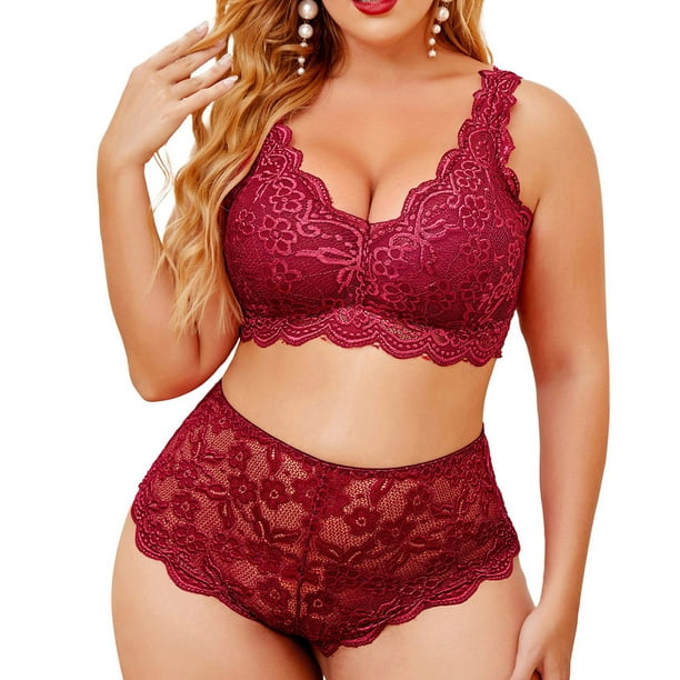 Icollection Plus Rosemary Lace And Mesh Bralette, Waist Cincher Panty 3pc  Lingerie Set - Fuchsia