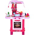 thumbnail image 1 of HOMCOM  Kids Kitchen Play Set Children Chef Play Game Toy Cook Bake Boil w/ 33Pc Toy Accessories, Light, Sound - Pink, 1 of 10