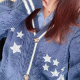 thumbnail image 5 of Suéteres Y2k para mujer, cárdigan de punto de algodón con bordado de estrellas, color azul medianoche, moda cálida y holgada, otoño, 5 of 5