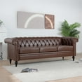 thumbnail image 5 of Chesterfield Luxury Leather 3 Seater Sofa, 83.66 Inch Width Sofa with Wooden Legs, Traditional Square Arm Removable Cushion for Living Room Bedroom Apartment Brown, 5 of 7