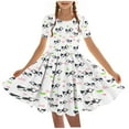 thumbnail image 2 of Clearance Gamivast Girls Sunflower Printed Summer Dress Short Sleeve Flowy Midi Sundress Flowy Ballet Dance Dresses Casual Sundress for Teens White 7Y Vestidos De Verano Para Niña, 2 of 6