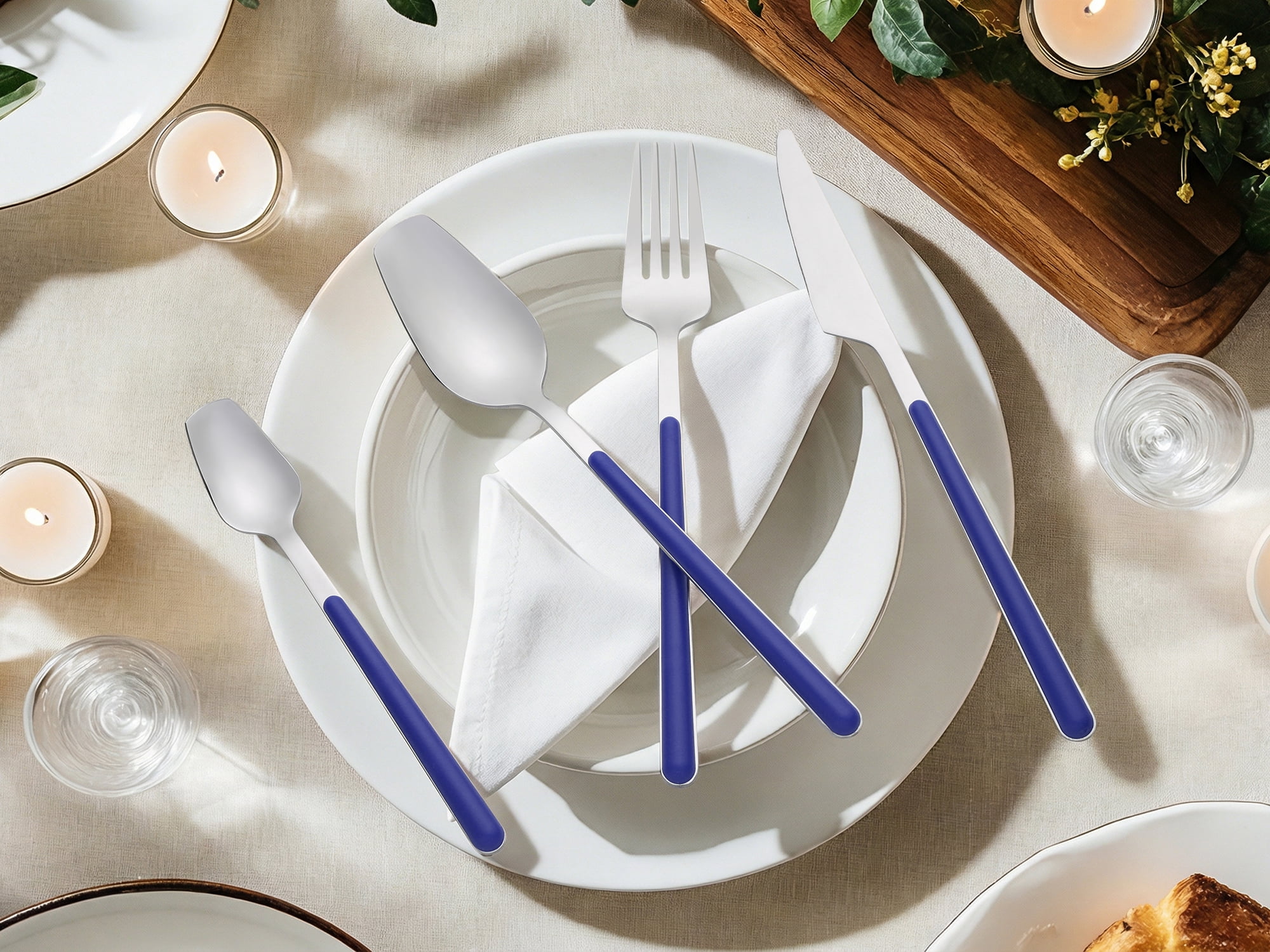 Unique Bargains 4 Piece Stainless Steel Flatware Set with Knife Spoon Fork Blue 4