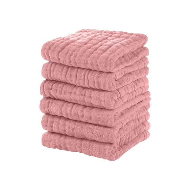 Pink Pure Cotton Towel Set Six Pieces Pink Color Border Design Absorbent Dry Face Towel Washcloth For Bathroom Kitchen Personal Use Soft Material Practical And Durable