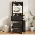 thumbnail image 6 of VEANERWOOD 21.4" Vanity Desk Set with LED Light Mirror, Glass Top Makeup Table with 2 Drawers, 8 Shelves, Dressing Table with Foldable Panel and Charging Station for Small Space, 6 of 6