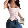thumbnail image 1 of Womens Square Neck Button Down Ribbed Tank Tops Cute Sleeveless Summer Tops Light Pink L, 1 of 7