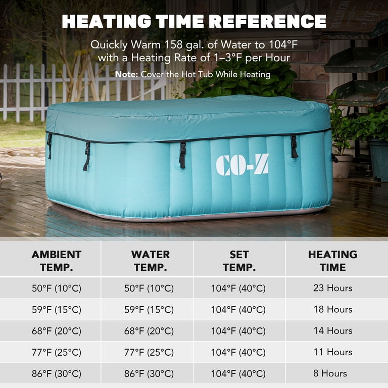 CO-Z 5′ Square Inflatable Hot Tub Portable 2-4 Person Pool For Patio Backyard Gray
