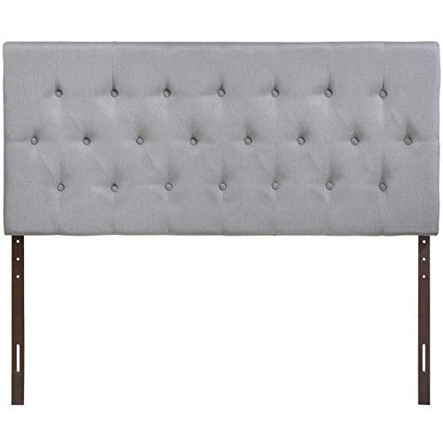 Modway Clique Touffeté Bouton Lin Motif Lin Tissu Rembourré Tête de Lit Complète en Gris