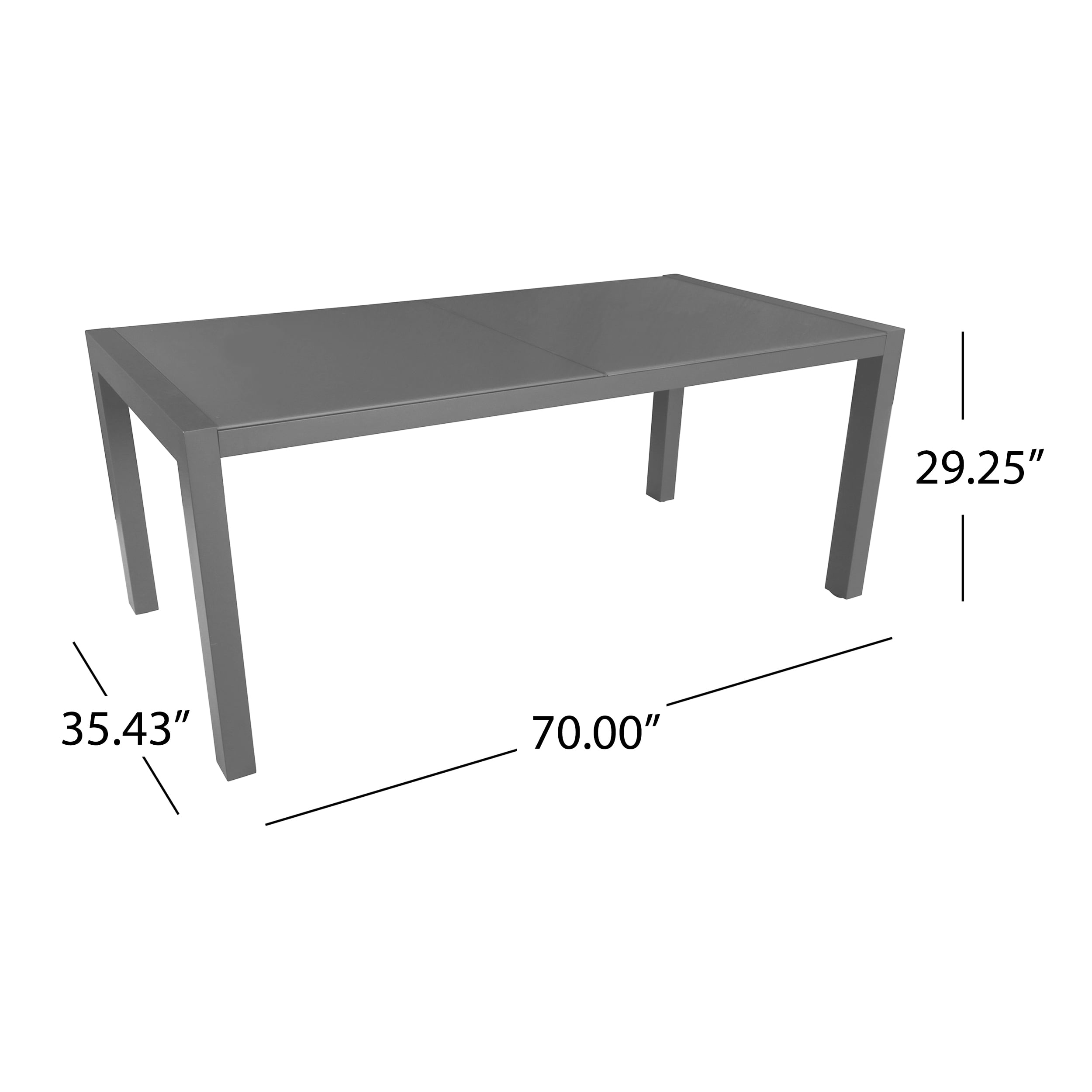 Crane Outdoor Tempered Glass Dining Table with Aluminum Frame, Gray