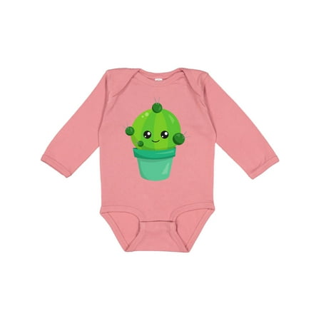 

Inktastic Little Green Cactus In A Pot Smiling Cactus Gift Baby Girl Long Sleeve Bodysuit
