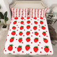 thumbnail image 2 of Homewish Sweet Cartoon Strawberry Twin Sheet Sets,Polka Dots Twin Fitted Sheet,Pink Red Flat Sheet For Princess,Microfiber Bedroom Decor,3 Pieces, 2 of 7