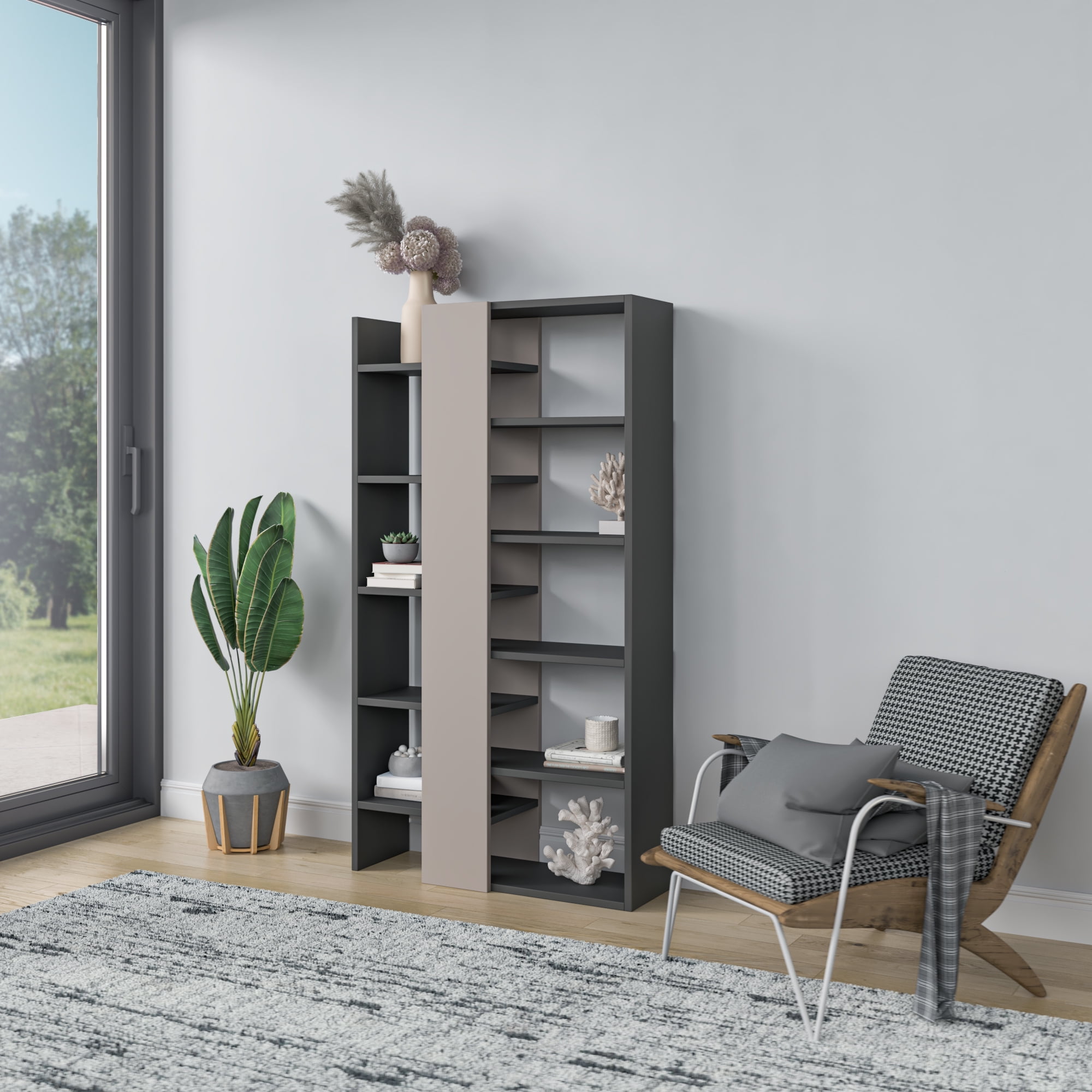 Ada Home Decor Boise Multiple Tier Open Shelf Modern Bookcase, Anthracite/Light Mocha