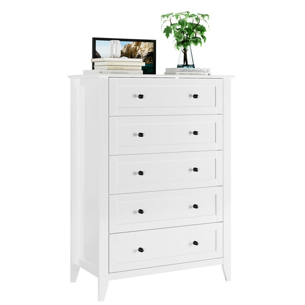 Cómoda de 5 cajones Towallmark, blanca, 80x40x120 cm, modelo ZVD1008-005, diseño moderno para dormitorio