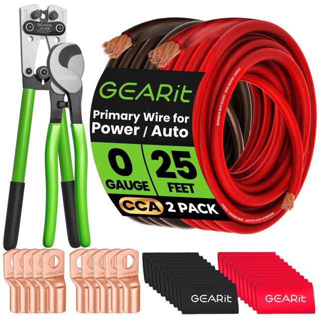 Kit de cables de tierra GearIt calibre 0 CCA de 7 m con herramienta de crimpado y cortador