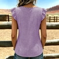 thumbnail image 5 of Miluxas Women's Gingham Plaid Sleeveless Tank Tops Button Accent V Neck Casual Loose Tunic Blouse Lightweight Summer Shirts for Daily Vacation Purple, 5 of 7