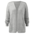 thumbnail image 2 of Siilsaa Womens Crochet Cardigan Sweater Kimonos Boho Solid Color Oversized Summer Open Front Outwear Grey,M, 2 of 5