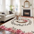 thumbnail image 2 of Large Area Rugs for Living Room Bedroom, Pink Roses 6'x9' Rug Washable Carpet Runner Indoor Outdoor, Spring Horseshoes Floral Leaves Rustic Non Slip Floor Mats Rug for Kitchen, Playroom, 2 of 8