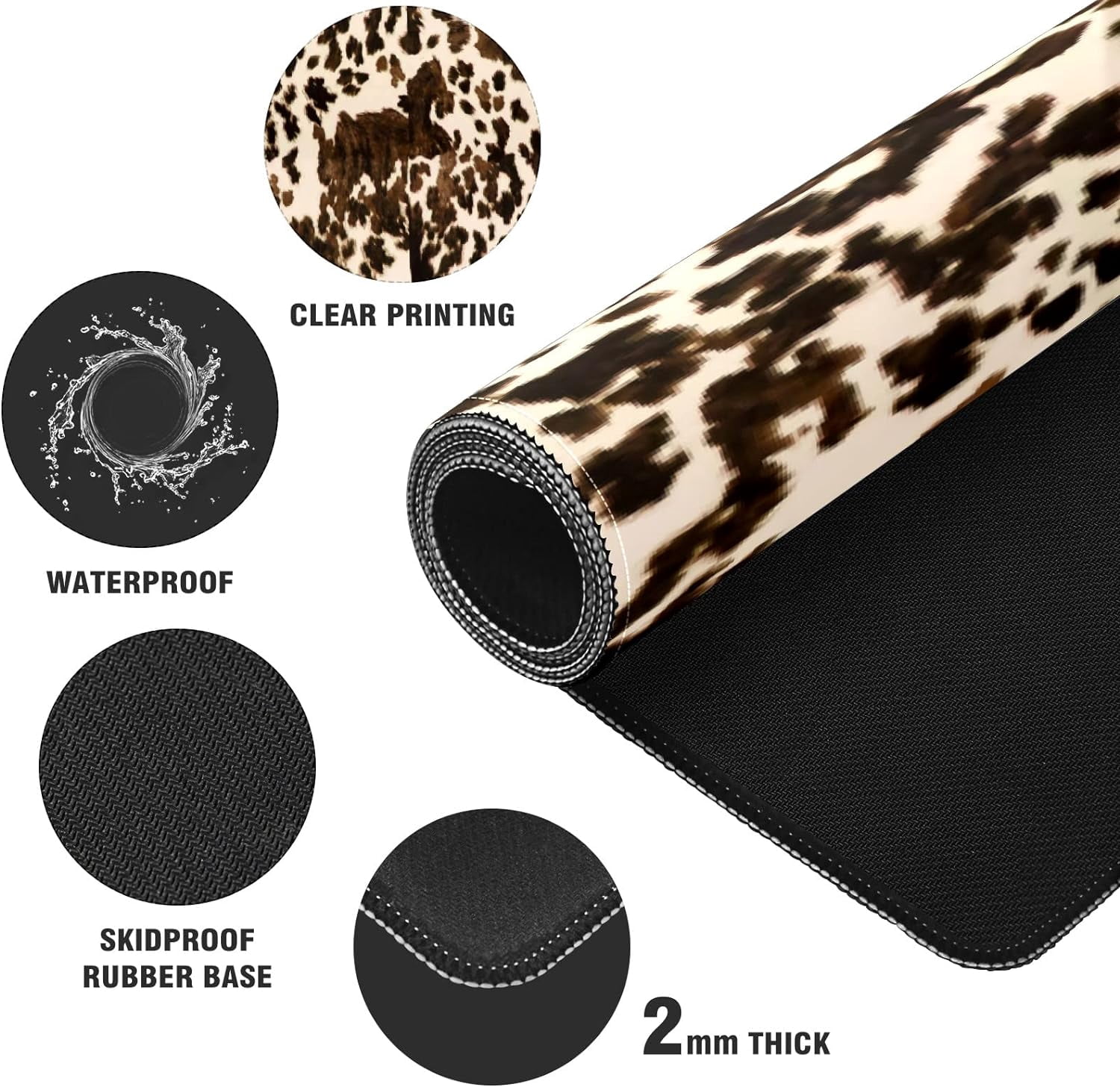 Brown Western Cow Print Desk Mat, Desk Accessory, Cute Workspace, Trendy Workspace, Trendy, 35.4x15.7in Large Gaming Mouse Pad, Cute Desk Topper, Pretty Desk Pad