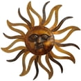 thumbnail image 2 of 35 Inch Round Wall Mounted Sun Face Accent Decor- Carved Rustic Gold, 2 of 11