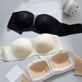 thumbnail image 5 of VISALY Strapless Jelly Bras Push Up Wireless Seamless Non Slip Bandeau Bra Supportive Padded Tube Bra Strapless Push Up Bra V Mesh Cutout Non-Slip Bandeau Bra Support Full Coverage Bra Black L, 5 of 9