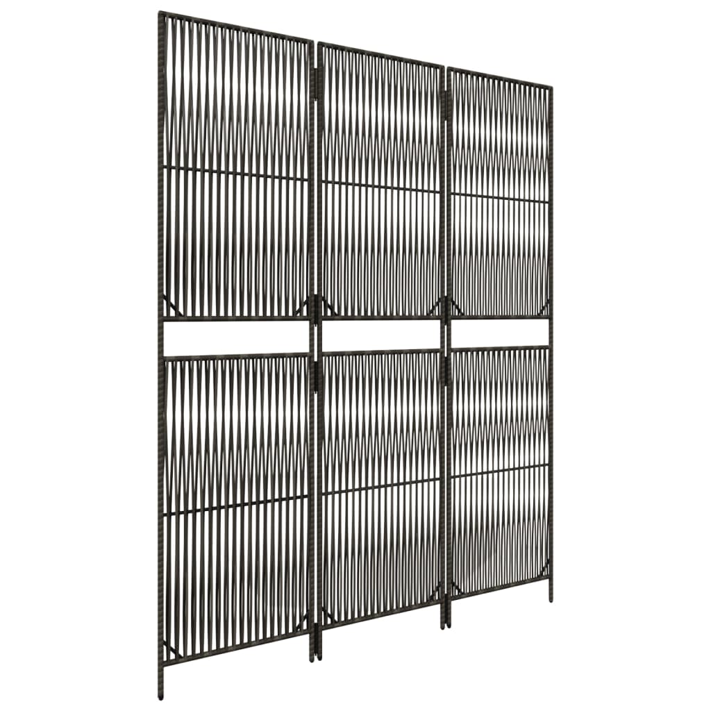vidaXL Room Divider 3 Panels Gray Poly Rattan