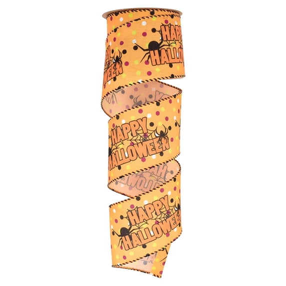 Halloween Ribbon DIY Wired Edge Ribbon,5 Yards 2.5In Halloween Decorative Wrapping Ribbon Spider Web Witch Legs Pumpkin Ribbons for Home Halloween Wreath DIY Craft Floral Bow