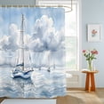 thumbnail image 4 of Shower Curtains for Bathroom, Nautical Sailboat Waterproof Fabric Shower Curtain, Blue Grey Watercolor Coastal Waves Cloud Decorative Bathroom Curtain for Bathtub, 66"x72", No Hooks Included, 4 of 9