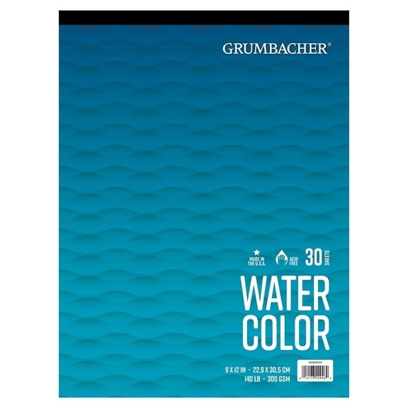 Grumbacher Watercolor Pad 9" x 12" Cold Press 140lb./300GSM, 30 Sheets, Tape Bound