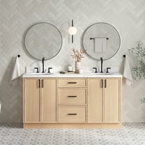Ariel Kelly 66 Inch Double Oval Sink Bathroom Vanity With Carrara White Quartz Countertop 1.5 Inch Edge In Oak