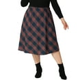 thumbnail image 1 of Unique Bargains Jupe Évasée à Carreaux pour Femme Grande Taille Longueur Genou, Rouge / Bleu Foncé, 3X, 1 of 5