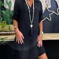 thumbnail image 2 of Vestido camisero holgado de lino y algodón de talla grande para mujer con cuello vuelto, 2 of 5