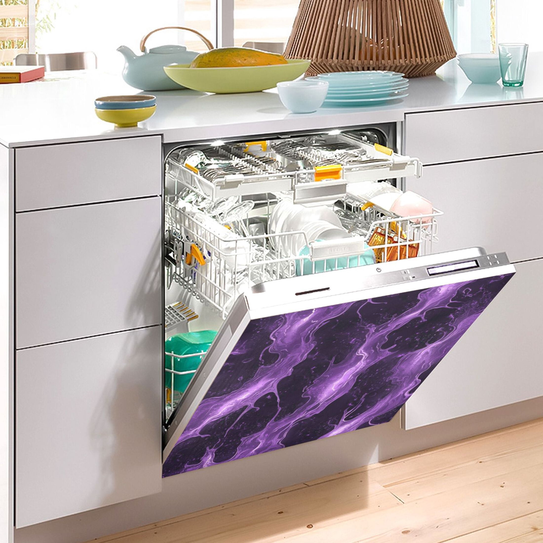 Dishwasher Magnetic Sticker 23x26 Inch Refrigerator Magnetic Sticker Washing Machine Magnetic Sticker Kitchen Panel Magnetic Sticker Home Decor Purple River Pattern