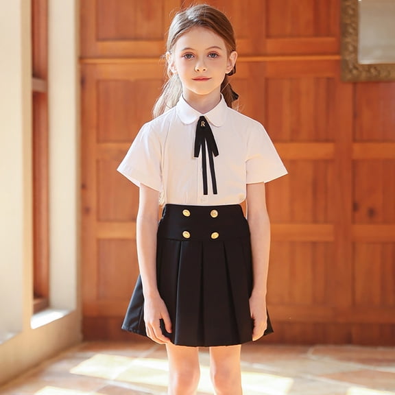 Shqvo Girls High Waist Pleated Skirt, Double‑ Gold Button Decor A‑Line Skirt, Kids Preppy School Uniform Pleated Skort Skirt for Back To School Daily Wear for 4-18Y