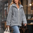 thumbnail image 5 of Luvrsol Winter Jackets for Women Lapel Full Zip Fleece Teddy Jacket Loose Fit Warm Fluffy Sherpa Coat, Gray S-2XL, 5 of 7