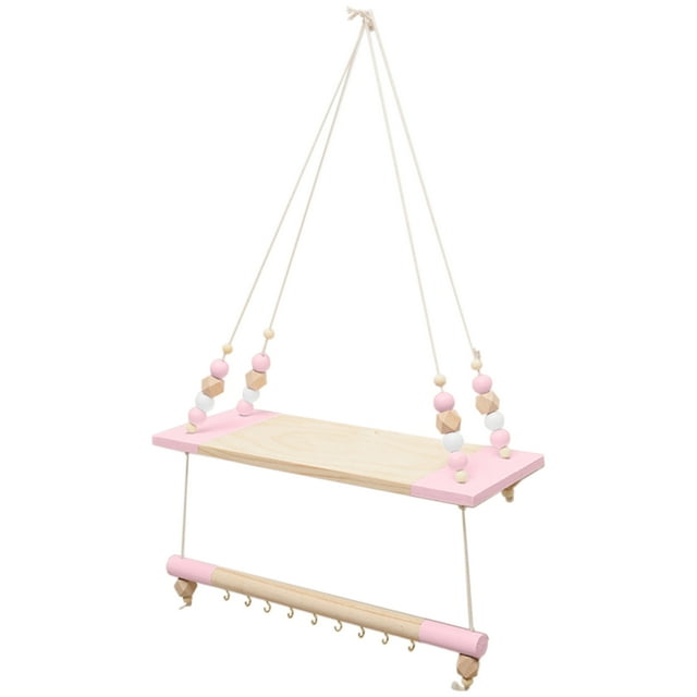 DOLITY Hanging Swing Shelf,Wooden Floating Shelf,Home Storage Organizer Wall Decor,Wall Pink