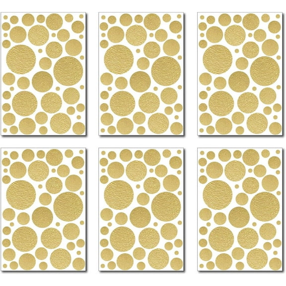 6 Sheets Wall Decal Dots Stickers PVC Plastic Self-Adhesive Peel and Stick Removable Window Poster Wall Mural for Bathroom Bedroom Home Classroom Nursery Decor (Gold) DIY