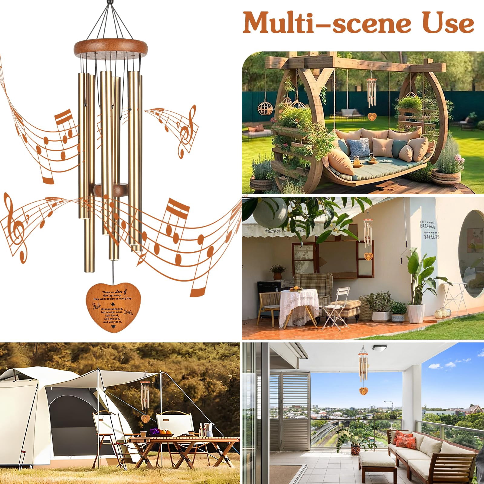 Memorial Wind Chimes  37" Large Outdoor For Loss Of Loved One Meaningful Sympathy Gifts In Memory Father Mother Or A