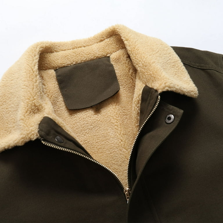 Mens Casual Coat Lapel Jacket Thick Warm Fur Collar Fleece Lined