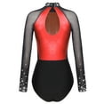 thumbnail image 4 of iiniim Womens Sparkling Rhinestones Mesh Long Sleeve Gymnastics Dance Performance Leotard Red M, 4 of 7