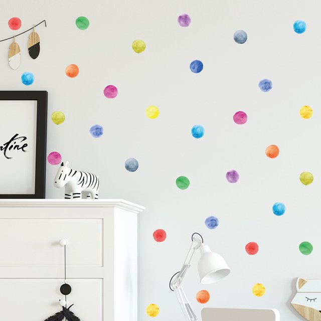 Adhesivo de pared de puntos de color, Adhesivo de pared de puntos para habitación de niños/bebés, Adhesivo de pared de acuarela para habitación de niña, Adhesivo de pared de círculo extraíble para de TUNC Sencillez