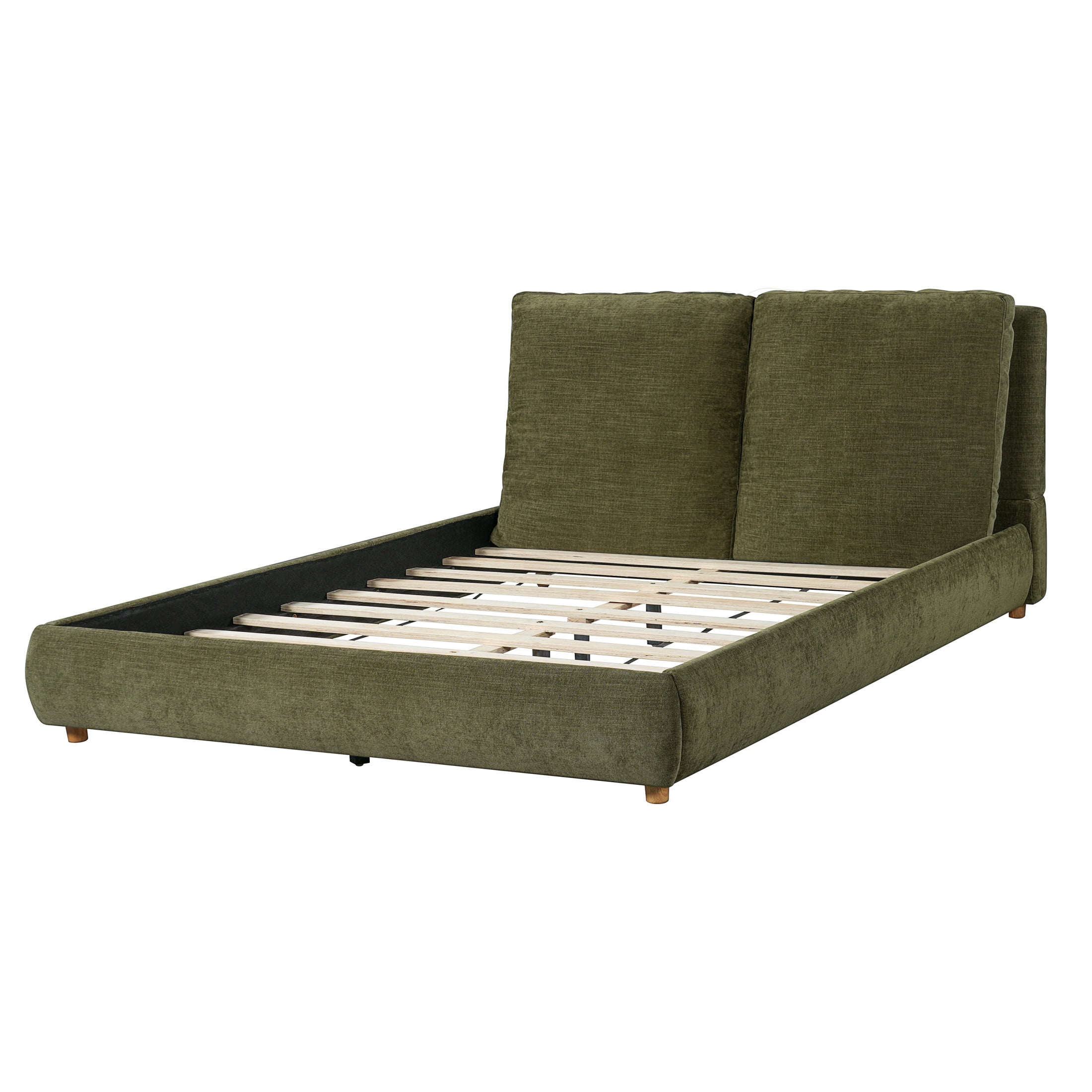 Christopher Knight Home Queen Upholstered Bed Frame with Removable Pillow Headboard, Olive Green