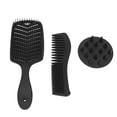 thumbnail image 2 of Juego de 3 peines para el cabello, fáciles de desenredar, con dientes anchos y huecos, color negro, 2 of 14