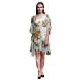 thumbnail image 1 of Bimba White Floral Leaves & Kiko Rose Short Caftan Midi Dress Beach Swimwear Cover up Womens Kaftan-4X-5X, 1 of 5