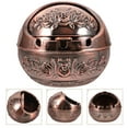 thumbnail image 2 of Brown Aluminum Alloy Ashtray with Lid for Home Use Vintage Rose Pattern Desktop Accessory 4.7 Inches, 2 of 8