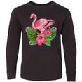 thumbnail image 3 of Inktastic Flamingo with Tropical Flowers Long Sleeve Youth T-Shirt, 3 of 5