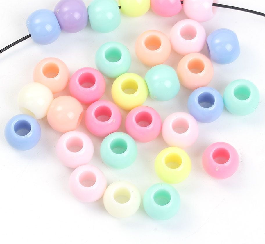 400 Round Assorted Matte Pastel Acrylic Beads 9 x 11mm with Large 5.9mm