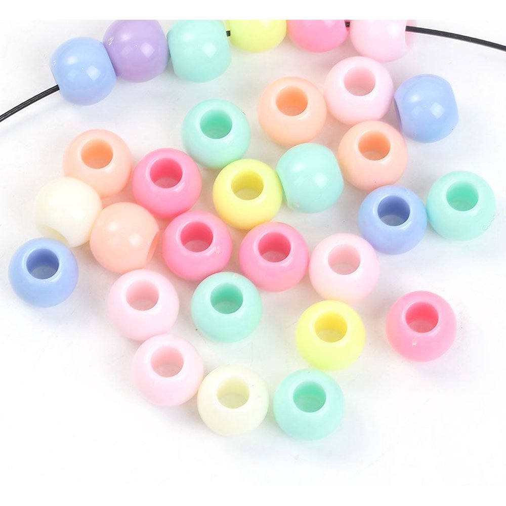 400 Round Assorted Matte Pastel Acrylic Beads 9 x 11mm with Large 5.9mm