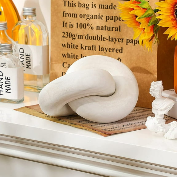 Boho Wood Knot for Home Decor,Round Wooden Chain Link for Bookshelf, Mantel, Table, Fireplace Decor,Farmhouse Wood Modern Coffee Table Decorations