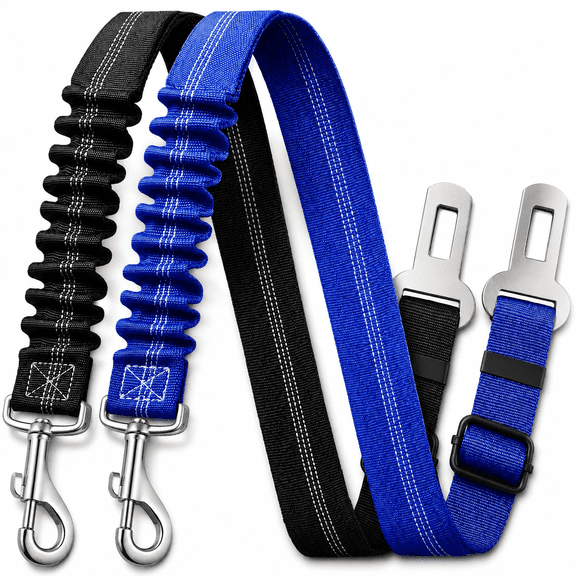 OAZOUF 2 Pack Dog Seat Belt for Car, Adjustable Pet Safety Belt, Nylon Dog Car Seat Belt, Black & Blue