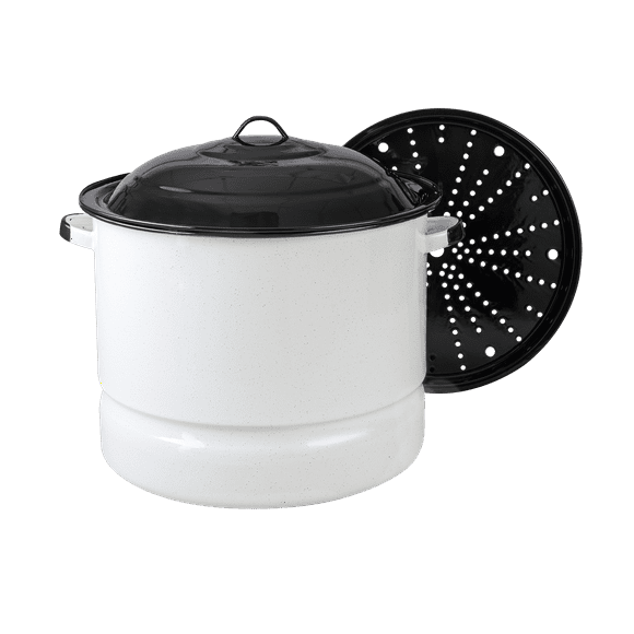 Olla Vaporera De Peltre CINSA Con Tapa y Disco De Vapor 33 Litros Blanco