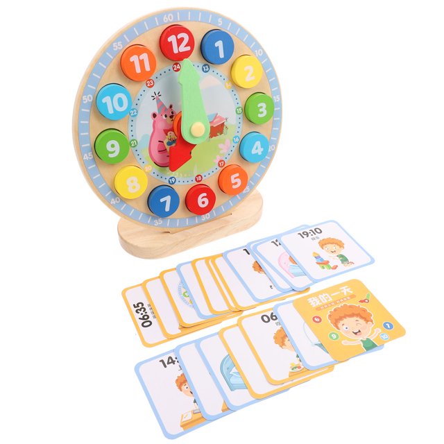 OULII Kids Clock Learning Toy Family Interaction Clock Dial Wood Multi 1Pack